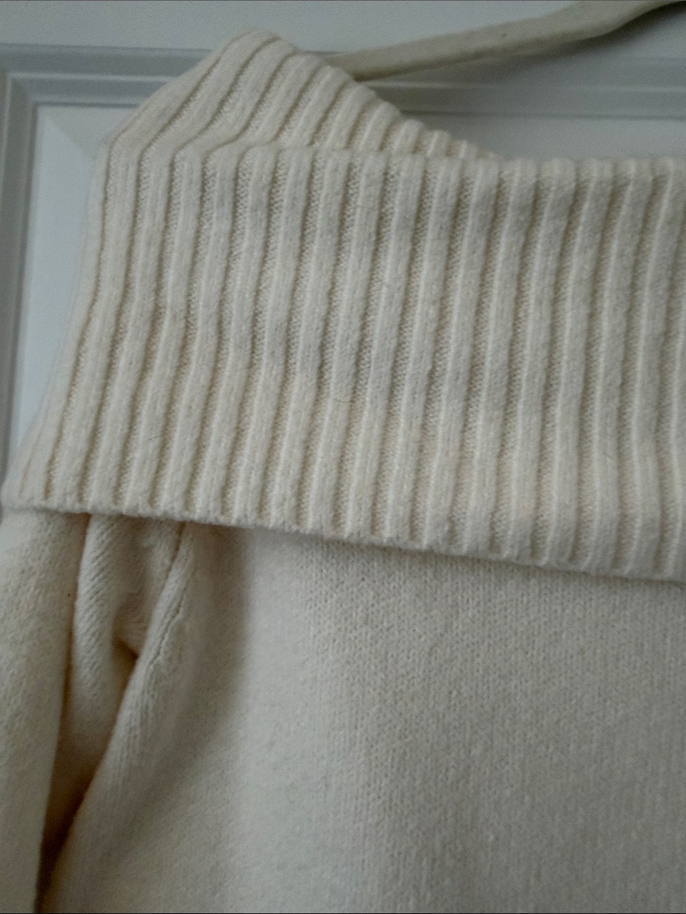 Old Navy Cream Off-the-Shoulder Ribbed Fold-Over Sweater - Picture 5 of 5